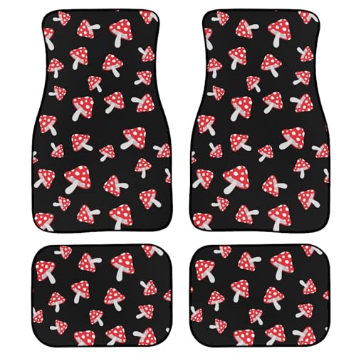 Cute Mushroom Car Floor Mats Set of 4,Red Mushrooms with White Spots Floor mats for Cars Universal Front Rear Vehicle Foot Rugs Cartoon Forest Fly Agaric Car Accessories for Trucks SUV Sedans - color: Red Black
