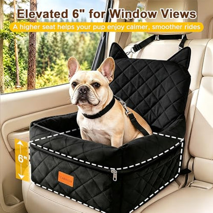 Dog Booster Car Seats for S/M Dogs Up to 35lbs,Pet Car Seat/Travel Bed with Washable&Removable Cover,Storage Pockets,Dog Safety Belt and Elevated Cushion Fits in Front/Back Seat - color: Black-Orange