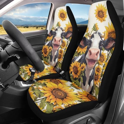 INSTANTARTS Cow Sunflower Universal Car Seat Cover Male Female Auto Accessories Elastic Bucket Car Cushion Protector for Trucks Vans SUV - color: Cow Sunflower1