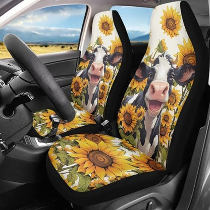 INSTANTARTS Cow Sunflower Universal Car Seat Cover Male Female Auto Accessories Elastic Bucket Car Cushion Protector for Trucks Vans SUV - color: Cow Sunflower1