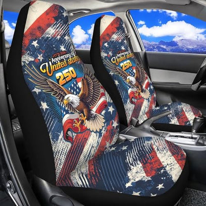 INSTANTARTS 250th Anniversary Car Seat Cover Front for Cars, Easy to Install Cover Set, Comfortable Accessories Auto Trucks SUV,2 Packs Patriotic Style - color: 250th Anniversary Eagle