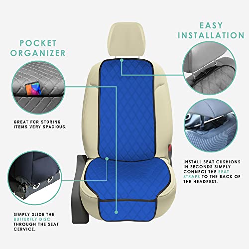 FH Group Car Seat Cushion – Neosupreme Single Front Seat Cover with Front Pockets, Airbag Compatible, Universal Fit Car Seat Cushion for Driver or Passenger Seat, SUV, Truck, Sedan & Van – Blue - color: Blue, style: Front