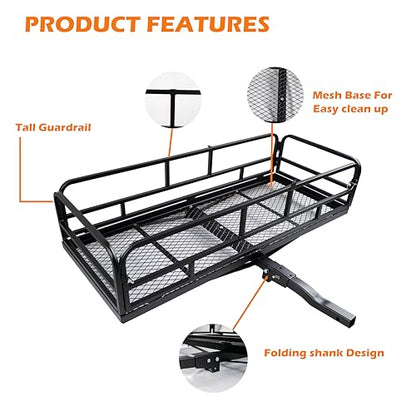60" x 24" x 13" Hitch Cargo Carrier, 600 Lbs Heavy Duty Folding Luggage Rack for SUV & Truck, Steel Mesh Cargo Carrier Hitch Mount Fits 2" Receiver, Powder Coated Vehicle Cargo Basket - color: 60x24x13 inch