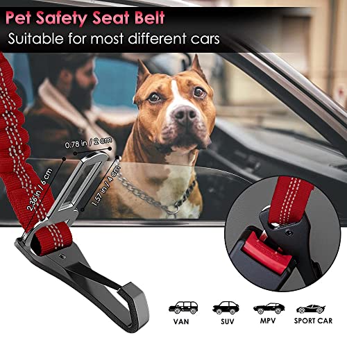 SlowTon Dog Seat Belt, Adjustable Dog Safety Belt Leash, 2 in 1 Latch Bar Attachment Dog Car Seatbelt with Elastic Nylon Bungee Buffer, Reflective Nylon Belt Tether Connect to Dog Harness (Red) - color: Red