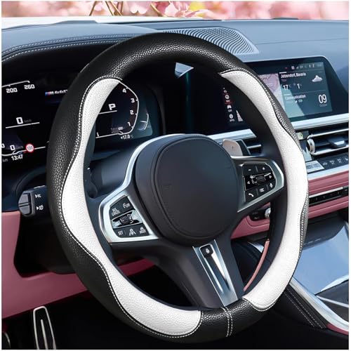 Car Steering Wheel Cover 2024, Universal Auto PU Cute Breathable Slip-Proof Comfort Imitation Leather Protector Cars Interior Accessories for Women Men Fit Most Vehicle (White) - color: White