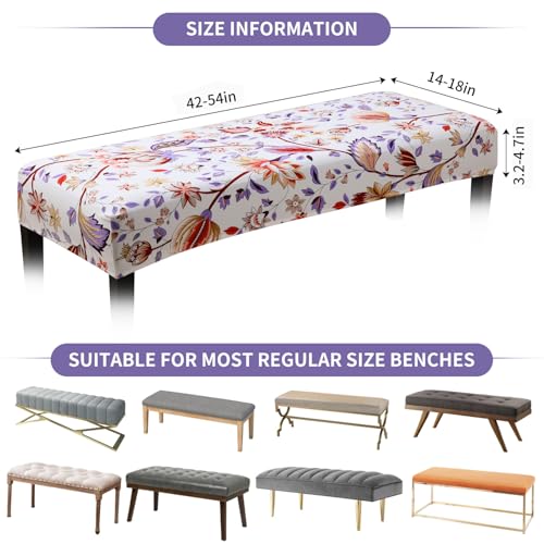 Fuloon Stretch Bench Cover, Anti-Dust Removable Dining Bench Slipcover Washable Seat Cushion Protector for Bedroom, Kitchen, Hotel, Banquet, Red White Flower - color: Flower Red White