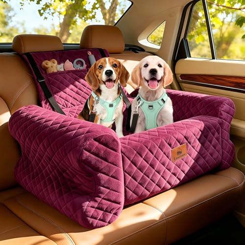 Dog Car Seat for Medium/Large Dogs up to 60 lbs, Memory Foam Dog Booster Seat with Thick Cushion, Pet Car Seat for Back with Detachable Washable Cover, Storage Pockets for SUV, Pick Up, Trunk, Red - color: Red