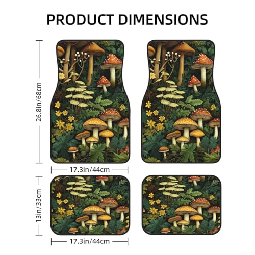 Artistic Fabric Car Floor Mats-Non-Slip Rubber Backing,Mushroom,Front (26.8x17.3in) & Rear (13x17.3in) Set-Water Absorbing, Durable Automotive Floor Liners with Stylish Patterns - color: Mushroom
