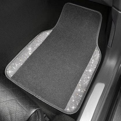 CAR PASS Bling Diamond Car Mats Shining Carpet Crystal Rhinestones Sparkly Glitter Floor Mats with Anti-Slip PVC Heel Pad Universal Fit for Automotive SUV, Sedan, Car, Van, 4pcs for Girl Women, Gray - color: Gray