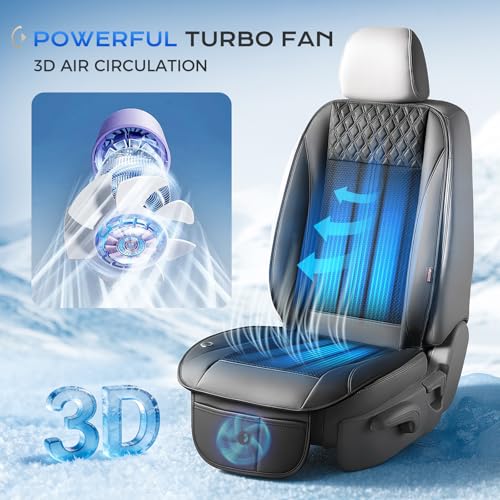 Coverado Cooling Car Seat Cover with High-Velocity Turbo Fan, Powerful Blowing & Suction Pad, 12V-24V Ventilated Cushion, 3-Speed Adjustable Airflow, Universal Fit for Car SUV Truck Van（Black） - color: 1 Fan Black