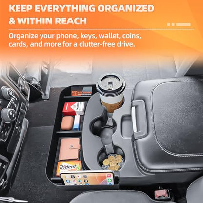 Cup Holder Center Console Organizer Compatible with 2013-2024 Dodge RAM(1500/1500 Classic/2500/3500) Accessories, Front Console Storage Box Tray [Only fit Jump Seat with 3 Cup Holders]