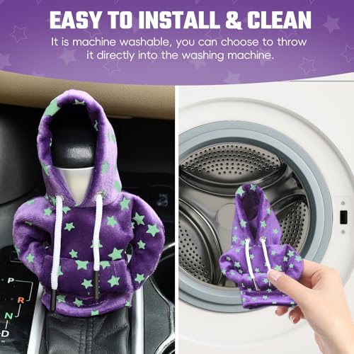 Gear Shift Hoodie Cover, Universal Car Shift Knob Hoodie for Auto Shifter, Automotive Interior Decoration Accessories Star, Automotive Interior Cute Gadgets, Purple
