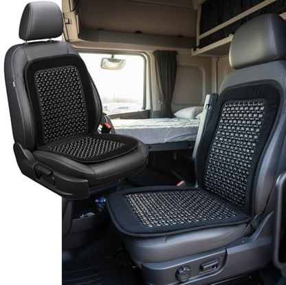Natural Wood Beaded Car Seat Cover with Plush Velvet Trim – Massaging Cooling Cushion for Car, Truck, SUV, or Office Chair – Universal Fit, Breathable, Comfortable, Relieves Back Pain, Easy to Install