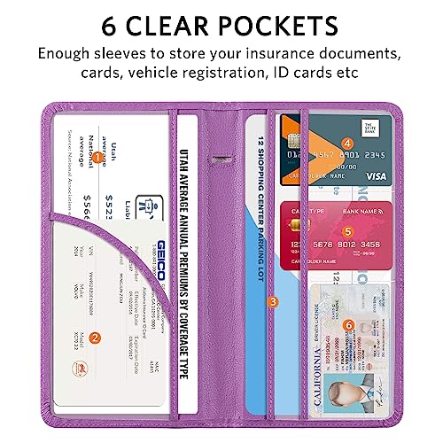 CoBak Car Registration and Insurance Holder - Vehicle Glove Box Car Organizer,Auto Truck Comparment Accessories Case with Magnetic Closure for Essential Document,Driver License,Cards - color: L-Pebbled Purple