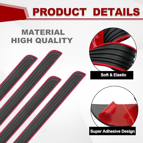 4PCS Car Door Sill Protector, Anti-Scratch & Waterproof Auto Door Edge Step Threshold Protection, Car SUV Automobile Universal Rubber Scratch Resistant Exterior Accessories (Black/Red)