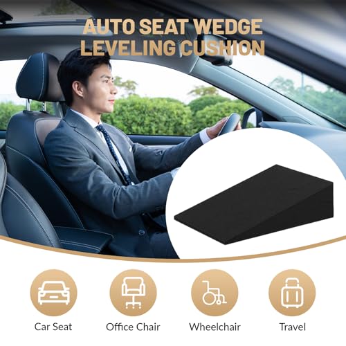 Auto Seat Wedge Leveling Cushion, Car Rear Seat Wedge Pad Office Chair Support Cushion, Angled Design Breathable Fabrics Leveling Pad for Car Office Chair, 1pcs