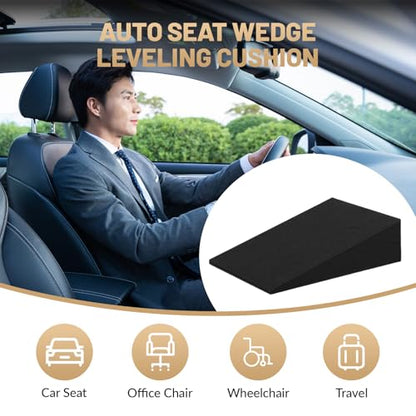 Auto Seat Wedge Leveling Cushion, Car Rear Seat Wedge Pad Office Chair Support Cushion, Angled Design Breathable Fabrics Leveling Pad for Car Office Chair, 1pcs