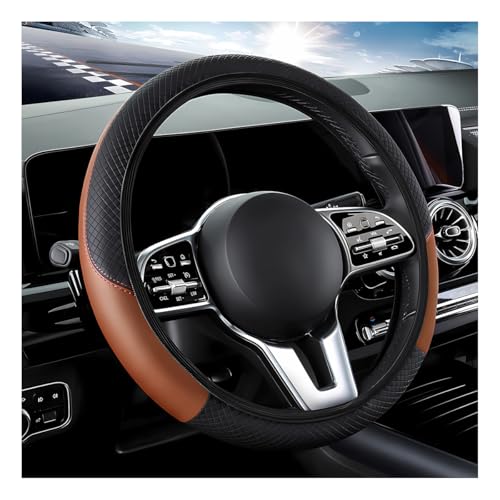 DXNQ Car Steering Wheel Cover, 15 Inch Carbon Fiber Leather Stitching Color Steering Wheel Protector, Anti-Slip Elastic Breathable Steering Wheel Cover Stylish Decor for Most Cars (Black&Khaki, AD) - color: Black&Khaki, AD