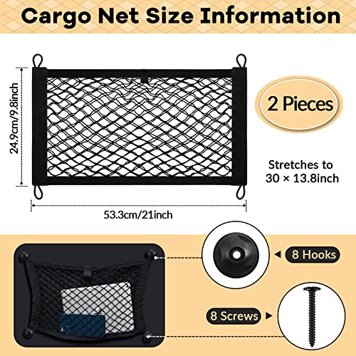 Frienda 2 Pieces Stretchable Small Cargo Net Pocket Storage Mesh Net Elastic Automotive Storage Pouch with 8 Pieces Mounting Screws and Hooks for Truck Car SUV Boats(21 x 9.8 Inches) - size: 21 x 9.8 Inches