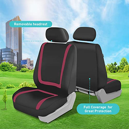 FH Group Car Seat Covers Full Set Cloth - Universal Fit Automotive Seat Covers, Low Back Front Seat Covers, Solid Back Seat Cover, Washable Car Seat Cover for SUV, Sedan and Van Burgundy - color: Burgundy, size: Full Set