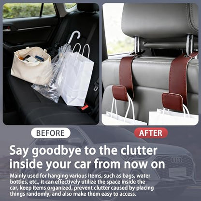 Leather Car Purse Hooks with Larger Strap Holder Purse Hook Purse Holder for car car seat Back Hooks Automotive seat Back Organizer headrest Hooks for Bags and Purse (Black, 2pcs)