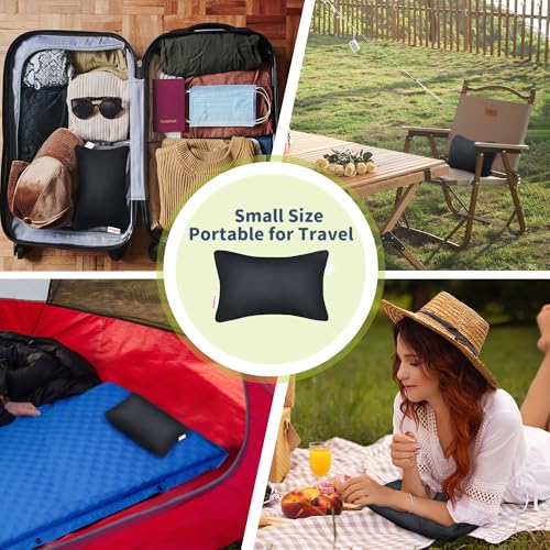Pro Goleem Small Pillow 11"x7"x2.5" for Camping and Traveling with Name Tag Mini Tiny Pillow for Kids Sleeping and Chair Car Air Nap Neck Lumbar Knee Rest Pillows, Black - color: Black