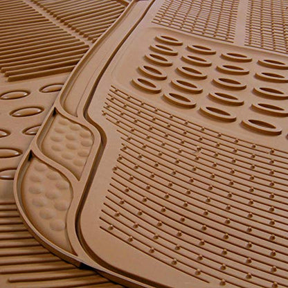 BDK Beige Heavy Duty Front & Rear Rubber Floor Mats Universal Liners for Car SUV Van & Truck, All Weather Protection with Anti-Slip Nibs, Fit Contours of Most Vehicles - color: 554-BG