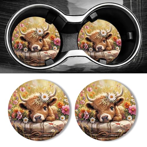 WOCOCN Car Coasters for Cup Holders - 2 Pack 2.75" Universal Rubber Car Cup Coaster, Non-Slip Waterproof Car Interior Accessories, Cute Car Decor Gifts for Women and Men (Calf) - color: Calf