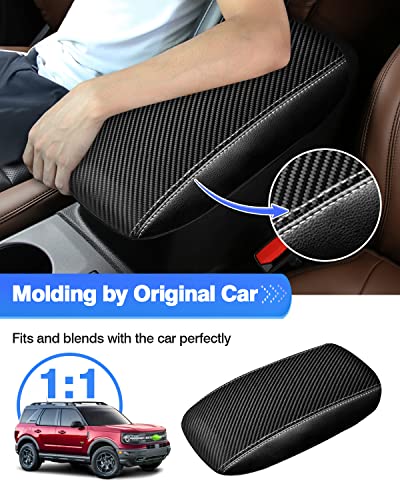 Autorder Center Console Cover for Ford Bronco Sport 2021-2025 2026/Escape 2020-2025 2026 Accessories Carbon Fiber Armrest Cover Anti-Scratch Middle Console Pad Leather Armrest Protector