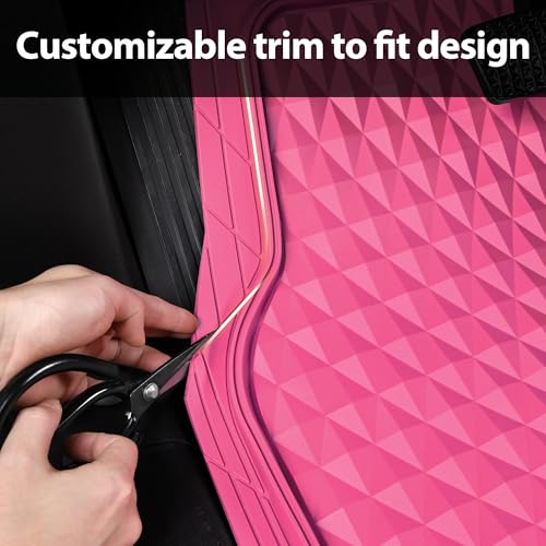 CAR PASS Heavy Duty Rubber Hot Pink Car Floor Mats & Cargo Liners, Deep Dish All-Weather Trunk Mats Durable Anti-Slip 3D Rhombus Waterproof Trim to Fit Liner Universal Fit Auto,Sedan,SUV,Truck, Pink - color: hot pink with cargo liner