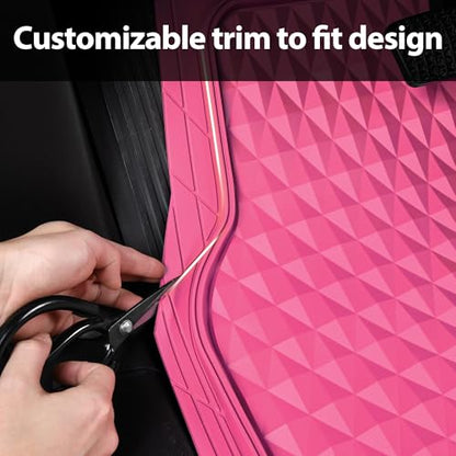 CAR PASS Heavy Duty Rubber Hot Pink Car Floor Mats & Cargo Liners, Deep Dish All-Weather Trunk Mats Durable Anti-Slip 3D Rhombus Waterproof Trim to Fit Liner Universal Fit Auto,Sedan,SUV,Truck, Pink - color: hot pink with cargo liner