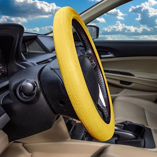 FH Group Universal Fit Silicone Snake Pattern with Massaging Grip Steering Wheel Cover fits most Cars, SUVs, Trucks, and Vans Yellow - color: Yellow
