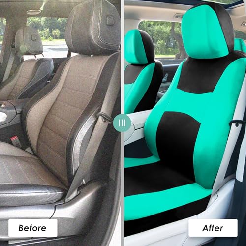 FH Group Full Set Cloth Car Seat Covers , Universal Fit combo, Low Back Front Seat Covers, Airbag Compatible, Split Bench Rear Seat, Washable Seat Cover for SUV,Sedan,Van, Mint - color: Mint
