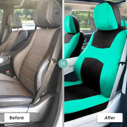 FH Group Full Set Cloth Car Seat Covers , Universal Fit combo, Low Back Front Seat Covers, Airbag Compatible, Split Bench Rear Seat, Washable Seat Cover for SUV,Sedan,Van, Mint - color: Mint