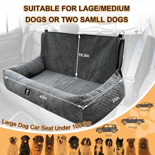 Large Dog Car Seat Under 100LBS,Dog Car Bed with Safety Tethers/Storage Pocket,Only for Back Seat-Gray - color: Dog Car Bed(Gray)