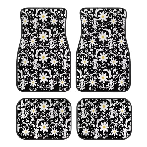 4 Pieces Car Floor Mats,White Daisy Automotive Mats,Rubber Non-Slip Floor Mats,Car Decor Accessories Fit for SUV Van Truck Car - color: White Daisy
