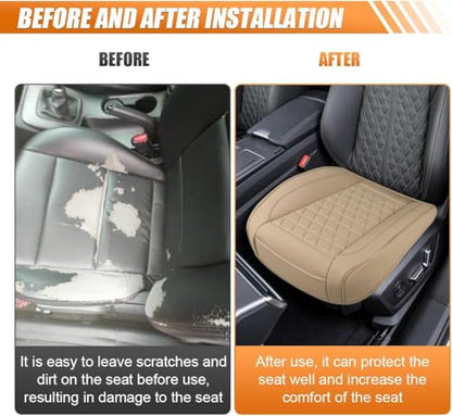 Luxury Faux Leather Car Seat Cover, Anti-Slip Waterproof Universal Front Bottom Seat Protector with Storage Pocket, Triangular Pattern Vehicle Seats Cushion for Sedans, SUVs, Trucks (2PCS&Beige) - color: 2PCS&Beige