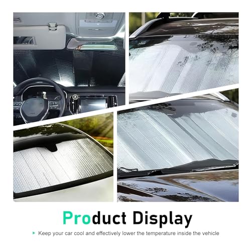 Car Front Windshield Sun Shade, 51.1" x 23.6" Reflective Heat Blocking & Sun Protection Visor, Foldable Protector Cover Dashboard & Interior, Privacy Shade for Most Cars SUVs (Silver)