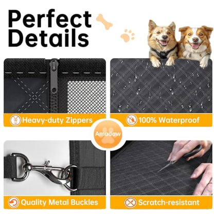 Dog Car Seat Cover for Back Seat Hard Bottom, [Powerful Holds 450 Ibs] [Space+50%] 600D Waterproof Non-Slip Car Hammock, Back Seat Extender Dogs, Sedans/SUVs/Trucks, Standard, Black