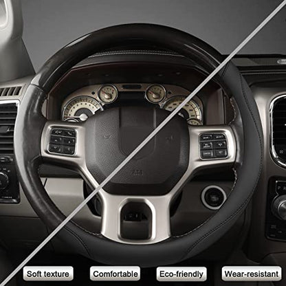 West Llama Customized Auto Car Steering Wheel Cover for Dodge 1989-2011 RAM 1500 2500 3500, Charger, Durango, Challenger (Black-Standard Size) - color: A-Black, size: Standard Size (14 ½''-15'')