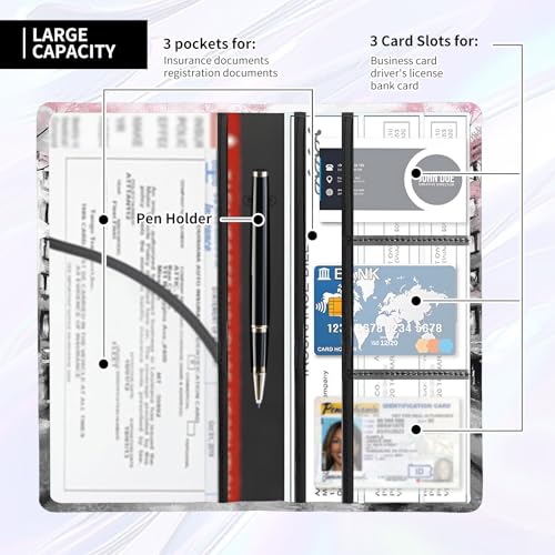 Leather Car Registration and Insurance Card Holder, Cute Car Accessories Vehicle Glove Box Car Organizer for Documents, Cards, License Paris Street Pink Floral - color: Paris Street Pink Floral