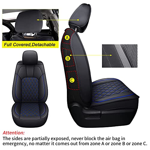 LUCKYMAN CLUB 2007-2021 Tundra Pickup Trucks Car Seat Covers X05-T3 Full Set, Fit SR5 SR Platinum TRD PRO Trims Crew/Crewmax/Extended/Double Cab with Water Proof Faux Leather (Black&Blue Full Set) - color: Black&Blue, size: 2007-2021 Full Set