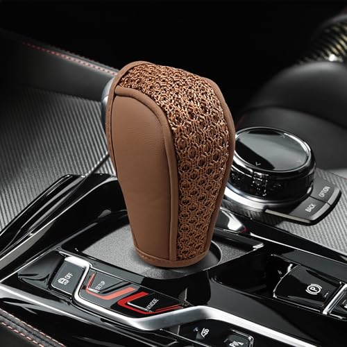 Car Gear Shift Cover, Shift Knob Cover, Leather Automotive Stick Shifting Handle Knobs Protector, Auto Decoration Accessories Anti-Slip Handbrake Shifter Cover for Car SUV Truck - color: Brown