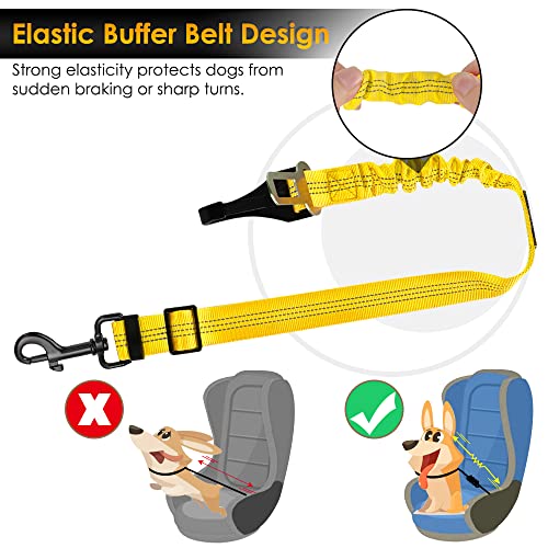 SlowTon Dog Harness, Adjustable Dog Seatbelt, 2 in 1 Latch Bar Attachment, Reflective Nylon Belt Tether, Yellow, 27.55in - color: Yellow