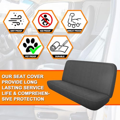 Front Seat Cover Compatible with 1973-1999 Chevy Full Size Trucks Solid Bench Seats, Neoprene Seat Cover, Durable Seat Protection with Rain Defender, Charcoal