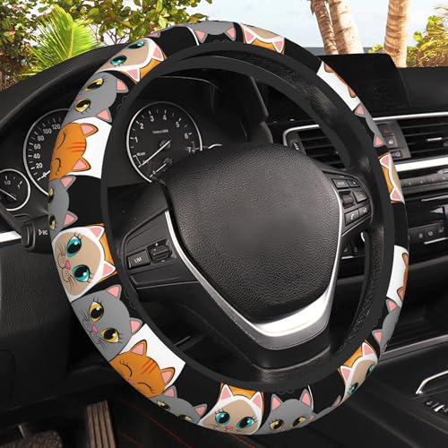 Cartoon Lovely Cats Steering Wheel Covers Universal 15 Inch Car Wheel Cover,Anti-Slip Breathable Car Accessories Protector Fit for Trucks,Sedans,SUVs,Vans - color: Cartoon Lovely Cats