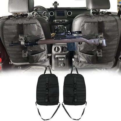 SUNPIE 2 Pcs Seat Back Truck Gun Rack, Automotive Gun Racks with Molle Panel Universal Seatback Storage Pockets Tactical Car Seat Back Organizer for Hunting Accessories Storage, Black