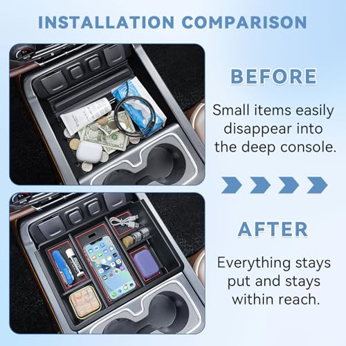 Console Organizer Compatible with 2014-2018 Chevy Silverado/GMC Sierra 1500 and 2015-2019 Silverado/Sierra 2500HD/3500HD Accessories Compartment Insert Tray - Full Console w/Bucket Seats ONLY - color: Red Trim