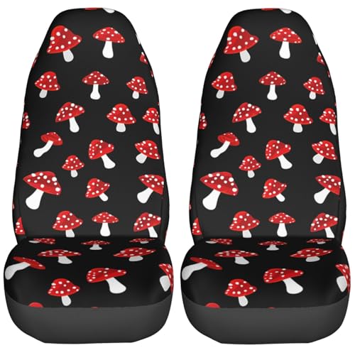 Delerain Car Seat Covers Set 2Pcs, Red Mushrooms Universal Front Car Seats Vehicle Enterior Protector Suitable Fits Most Car Auto SUV Sedan Truck - color: Red Mushrooms, size: Front Seat Covers