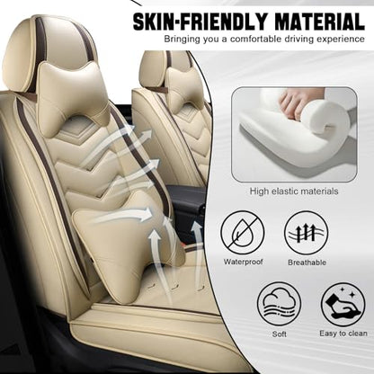 Car Seat Cover for KIA Soul 2010-2025, Driver's Seat Covers,Non-Slip Waterproof seat Cover,Wear-Resistant Nappa Leather car seat Covers. (Luxury 2 Seats/Beign) - color: Beige, size: Luxury 2 Seats